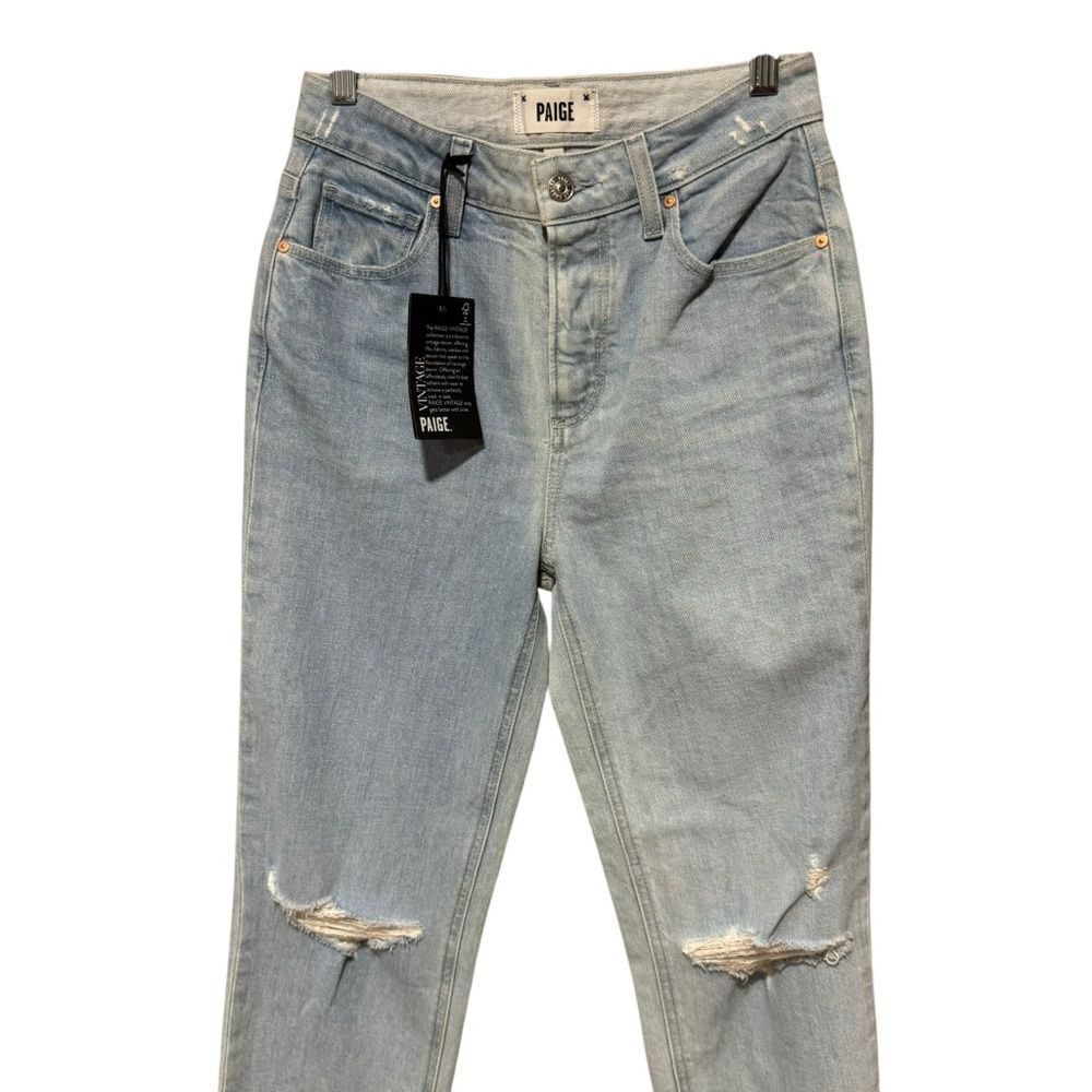 Revolve Paige SARAH STRAIGHT ANKLE High Rise Straight Leg Jeans Crash Destructed - Picture 4 of 8